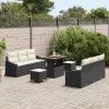 Kerti Kanapé Szett párnával 9 pcs Fekete Poli rattan