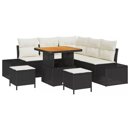 Kerti Kanapé Szett párnával 8 pcs Fekete Poli rattan