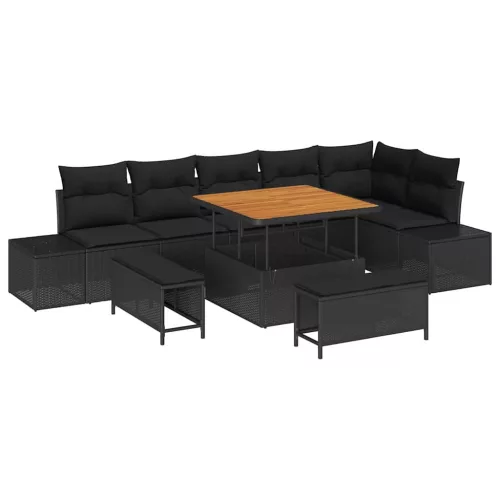 Kerti Kanapé Szett párnával 9 pcs Fekete Poli rattan