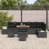 Kerti Kanapé Szett párnával 9 pcs Fekete Poli rattan