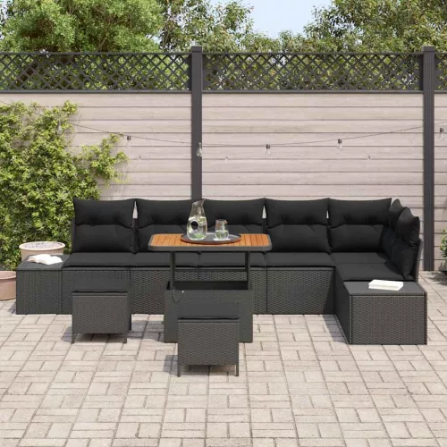 Kerti Kanapé Szett párnával 9 pcs Fekete Poli rattan
