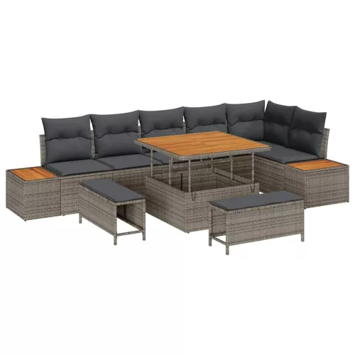 Kerti Kanapé Szett párnával 9 pcs Szürke Poli rattan