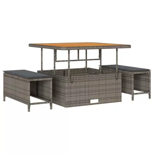 Kerti Kanapé Szett párnával 9 pcs Szürke Poli rattan