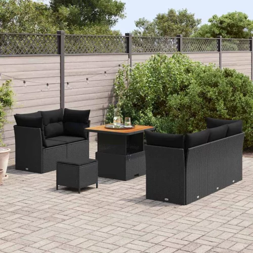 Kerti Kanapé Szett párnával 8 pcs Fekete 80 x 80 x 71 cm