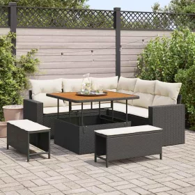   Kerti Kanapé Szett 8 pcs Fekete és krémszínű 100 x 100 x 71 cm