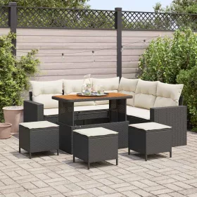   Kerti Kanapé Szett 9 pcs Fekete és krémszínű 110 x 55 x 71 cm