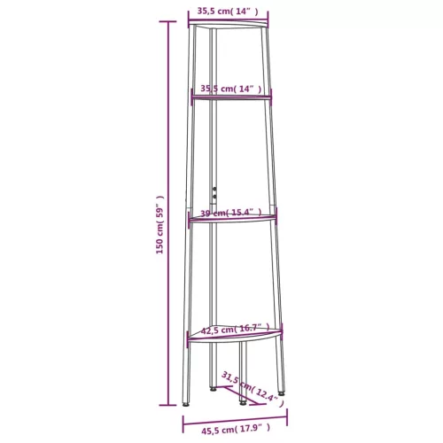 4 szintes fekete sarokpolc 45,5 x 31,5 x 150 cm