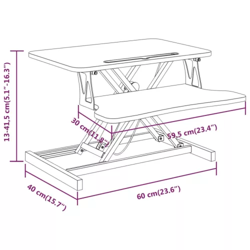 Acél és fatermék állítható munkaállomás 60 x 40 x (13-41,5) cm