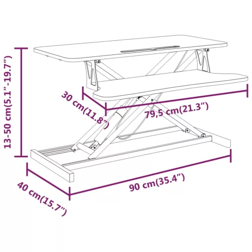 Acél és fatermék állítható munkaállomás 90x40x(13-50) cm