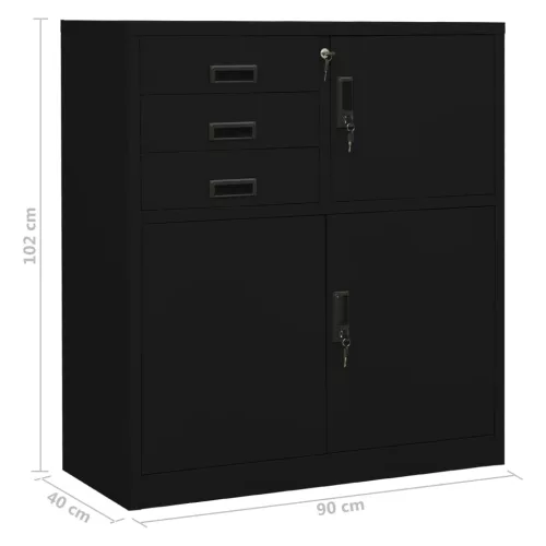 Fekete acél irodai szekrény 90 x 40 x 102 cm