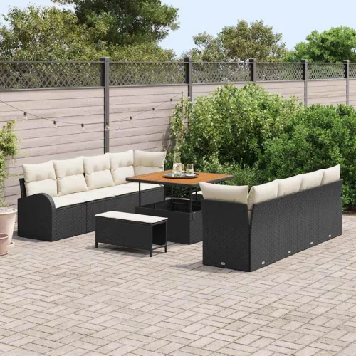 Kerti Kanapé Szett 11 pcs Fekete és Krém 100 x 100 x 71 cm