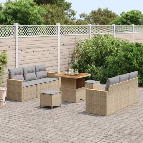 Kerti Kanapé Szett párnával tárolóval 9 pcs Bézs Poli rattan