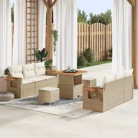   Kerti Kanapé Szett párnával tárolóval 9 pcs Bézs Poli rattan
