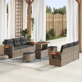   Kerti Kanapé Szett párnával tárolóval 9 pcs Szürke Poli rattan