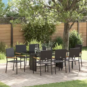 Kert étkező szett 9 pcs Fekete 190 x 80 x 75 cm polirattan