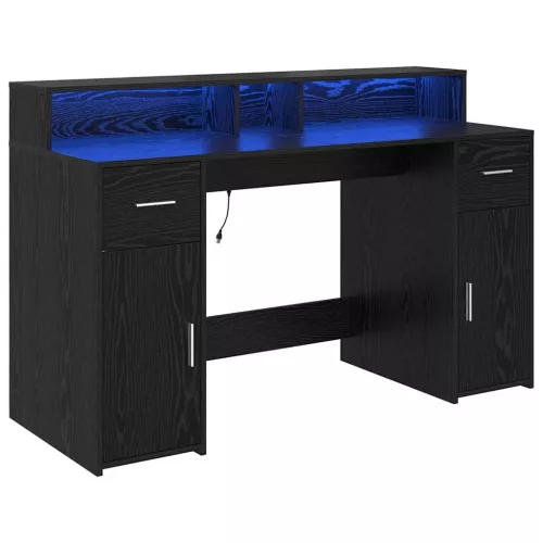 Asztal LED -es lámpákkal Musta tammi 140 x 55 x 91 cm Faanyag