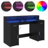Asztal LED -es lámpákkal Musta tammi 140 x 55 x 91 cm Faanyag