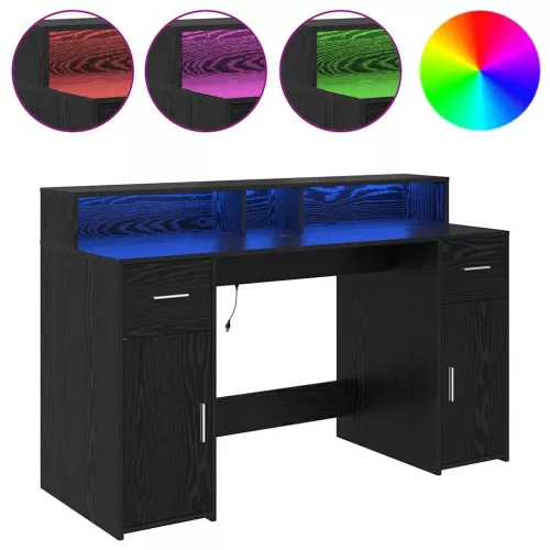 Asztal LED -es lámpákkal Musta tammi 140 x 55 x 91 cm Faanyag