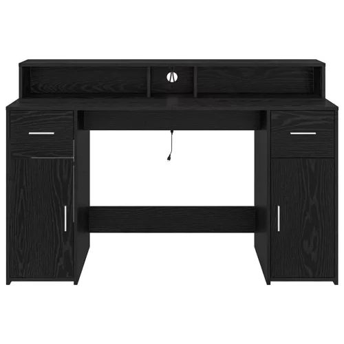 Asztal LED -es lámpákkal Musta tammi 140 x 55 x 91 cm Faanyag