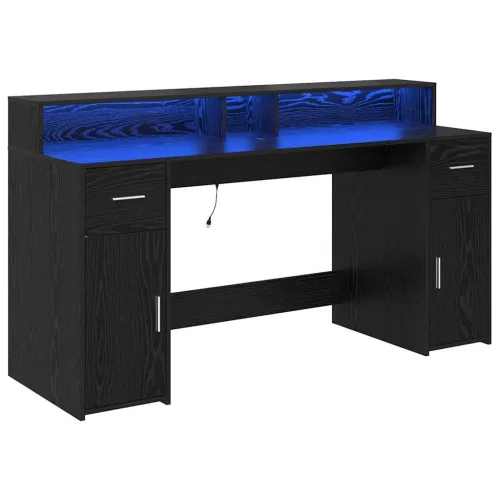 Asztal LED -es lámpákkal Musta tammi 160 x 55 x 91 cm Faanyag