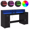 Asztal LED -es lámpákkal Musta tammi 160 x 55 x 91 cm Faanyag