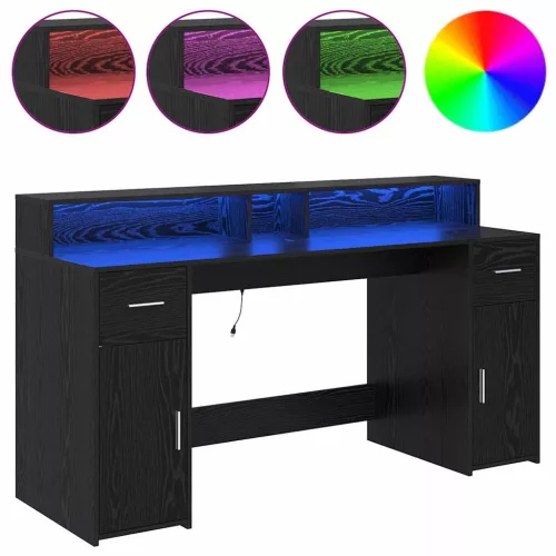 Asztal LED -es lámpákkal Musta tammi 160 x 55 x 91 cm Faanyag