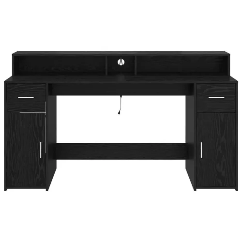 Asztal LED -es lámpákkal Musta tammi 160 x 55 x 91 cm Faanyag