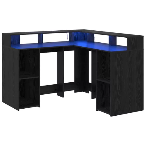 Asztal LED -es lámpákkal Musta tammi 130 x 130 x 91 cm Faanyag
