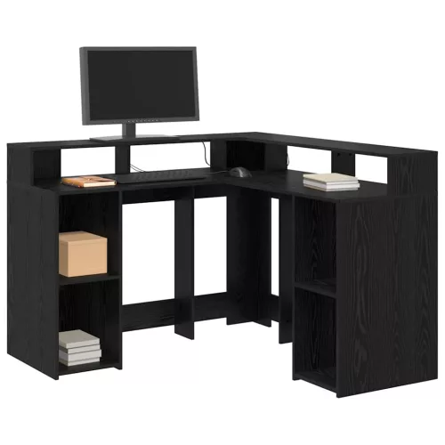 Asztal LED -es lámpákkal Musta tammi 130 x 130 x 91 cm Faanyag
