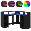 Asztal LED -es lámpákkal Musta tammi 130 x 130 x 91 cm Faanyag