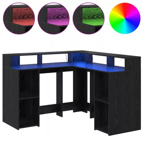 Asztal LED -es lámpákkal Musta tammi 130 x 130 x 91 cm Faanyag