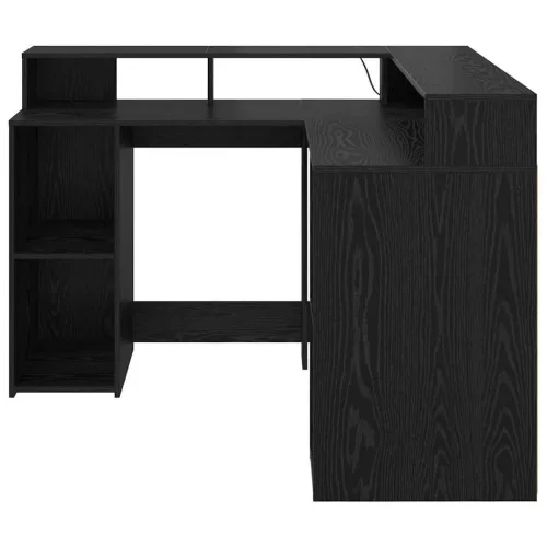 Asztal LED -es lámpákkal Musta tammi 130 x 130 x 91 cm Faanyag