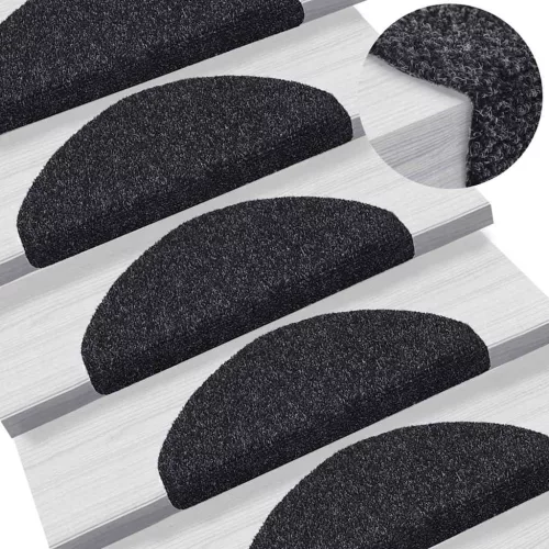 Öntapadós lépcsőszőnyegek 30 db 65 x 21 x 4 cm fekete félkör alakú nagy