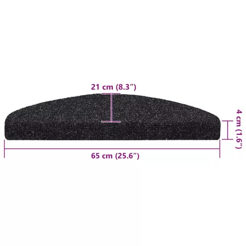 Öntapadós lépcsőszőnyegek 30 db 65 x 21 x 4 cm fekete félkör alakú nagy