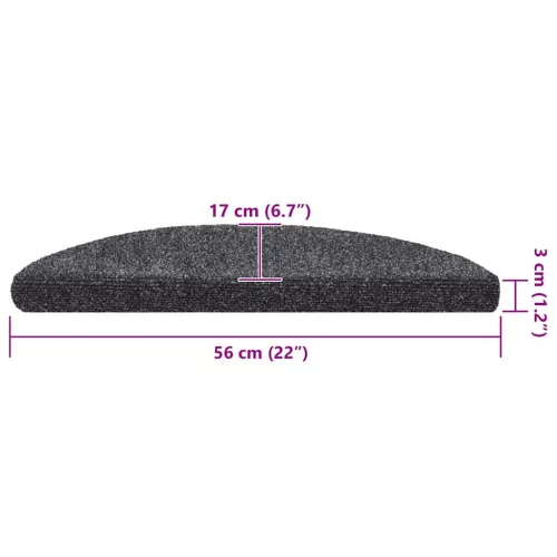 20 db öntapadós lépcsőszőnyeg, 56 x 17 x 3 cm, sötétszürke, félkör alakú
