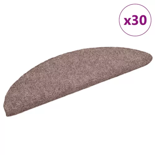 Öntapadós lépcsőszőnyegek, 30 db, világosbarna, félkör alakú, 56 x 17 x 3 cm