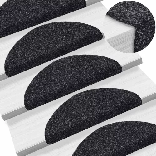Öntapadós lépcsőszőnyegek 30 db, 56 x 17 x 3 cm, fekete, félkör alakú
