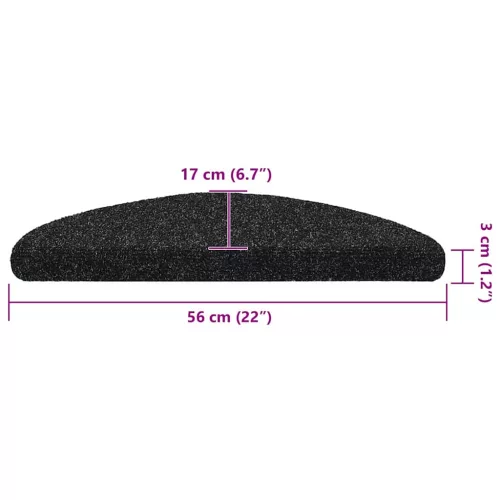 Öntapadós lépcsőszőnyegek 30 db, 56 x 17 x 3 cm, fekete, félkör alakú