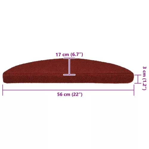 Öntapadós lépcsőszőnyegek 30 db 56 x 17 x 3 cm bordói félkör alakú