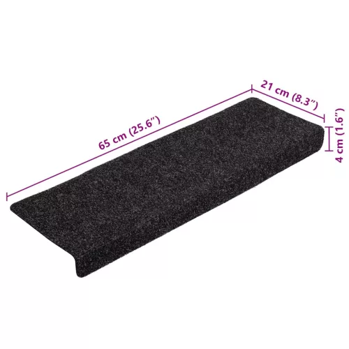 20 db öntapadós lépcsőszőnyeg, 65 x 21 x 4 cm, fekete, téglalap alakú széllel
