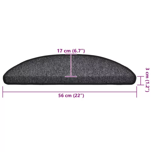 30 db antracitszürke félkör alakú lépcsőszőnyeg 56 x 17 x 3 cm