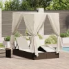 Kettős Napozóágy Tetővel Barna 205 x 129 x 200 cm PE rattan