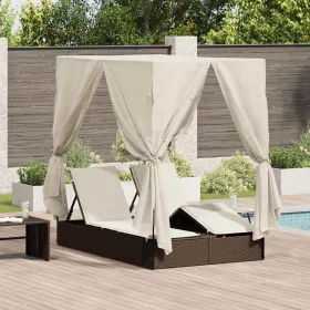   Kettős Napozóágy Tetővel Barna 205 x 129 x 200 cm PE rattan