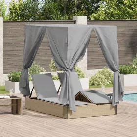   Kettős Napozóágy Tetővel Bézs 205 x 129 x 200 cm PE rattan