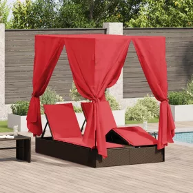   Kettős Napozóágy Tetővel Barna 205 x 129 x 200 cm PE rattan
