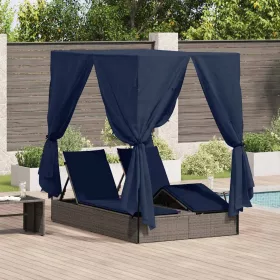   Kettős Napozóágy Tetővel Szürke 205 x 129 x 200 cm PE rattan