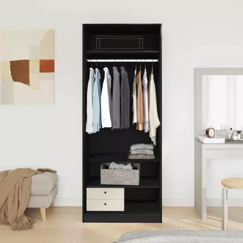 Ruhásszekrény polcokkal Fekete tölgy 80 x 50 x 200 cm Faanyag