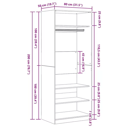 Ruhásszekrény polcokkal Fekete tölgy 80 x 50 x 200 cm Faanyag