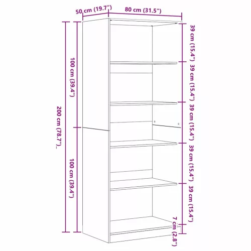 Ruhásszekrény polcokkal Fekete tölgy 80 x 50 x 200 cm Faanyag