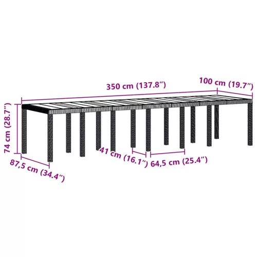 Kerti Asztal Barna 350 x 100 x 73 cm polirattan